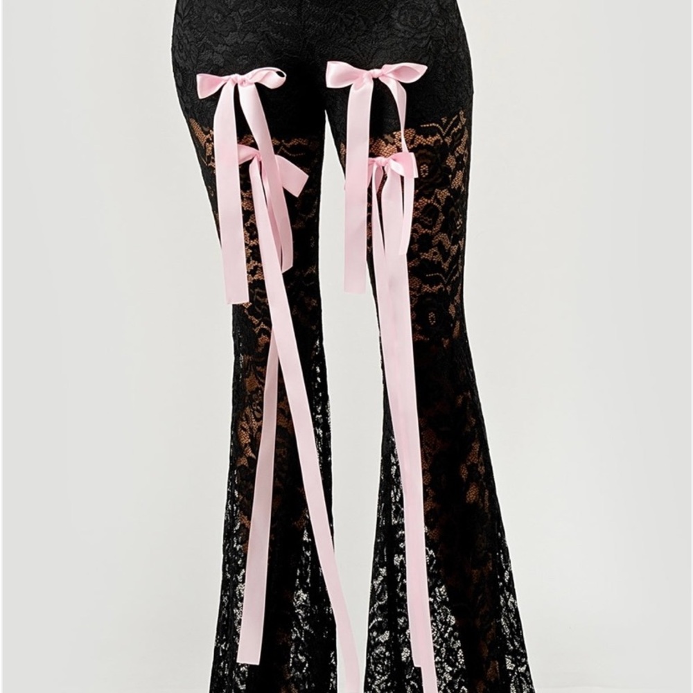 Black Lace Pants with Pink Bows